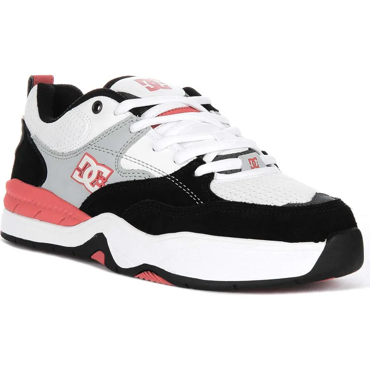 DC Shoes Ascend, Laufschuhe für Männer mit Leder-Obermaterial, IMPACT-ALG Fußbett, Wht Blk Red - 12 UK / 47 EU / 13 US