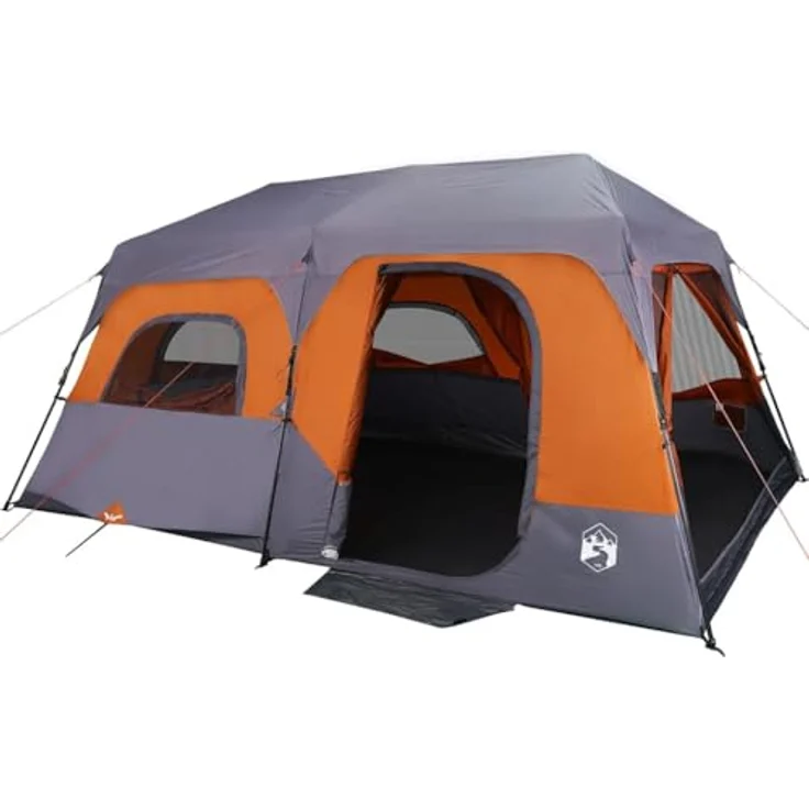 vidaXL Familienzelt 9 Personen, wasserdichtes Campingzelt mit Quick-Release-System, abnehmbarem Überzelt und Insektenschutz, Grau Orange – Bild 1