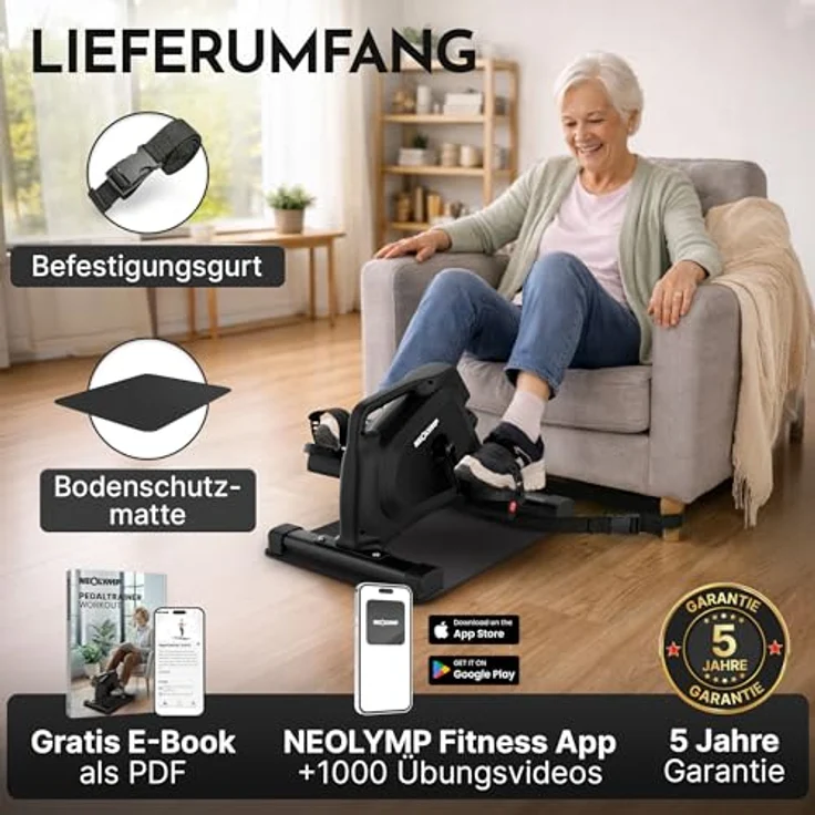 NEOLYMP Pedaltrainer für Zuhause, gelenkschonender Beintrainer im Sitzen mit Display, 8 Widerstandsstufen & TÜV geprüft, ideal für Senioren, leise und rutschfest – Bild 2