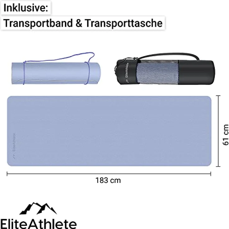 EliteAthlete Yogamatte - Sportmatte - Fitnessmatte - Gymnastikmatte gepolstert & rutschfest für Fitness, Pilates - Yoga Matte - 183 cm x 61 cm x 0.6 cm - Trainingsmatte inkl. Transportgurt + Tasche – Bild 4