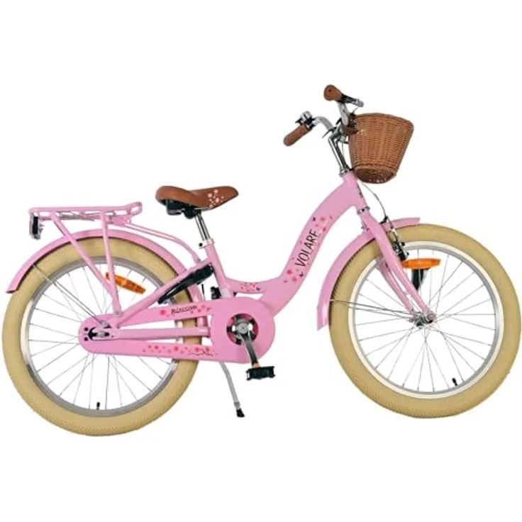 Volare Blossom Kinderfahrrad für Mädchen, 20 Zoll in Pink, Vorderradbremsen, Rücktrittbremse, geschlossener Kettenschutz, inklusive Korb