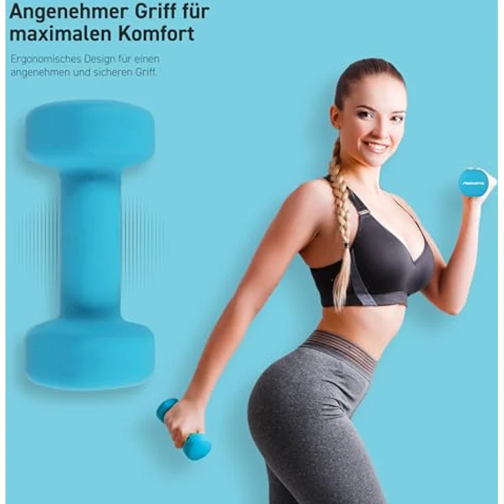 MSPORTS Hanteln Set Premium, Kurzhanteln Paar 0,5-5 kg, Neopren, inkl. Übungsposter und Workout App, 3 kg blau, ideal für Physiotherapie und Functional Fitness – Bild 5