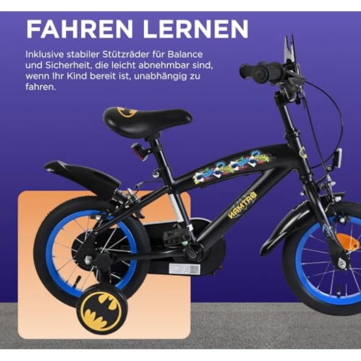 Batman Volare 14-Zoll-Kinderfahrrad, robust mit abnehmbaren Stützrädern und verstellbarem Sattel – Bild 4