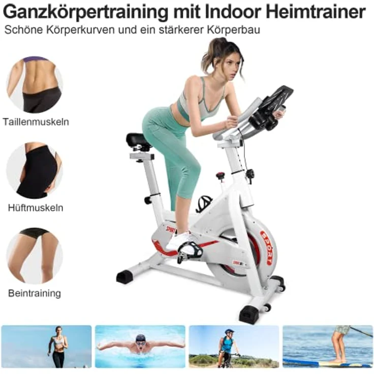 Heimtrainer für den Innenbereich, EVOLAND Profi-Heimtrainer, LCD-Display, Statische Stabilität Heimtrainer Fahrrad, Halterung für Wasserkocher, Verstellbarer Sitz – Bild 2