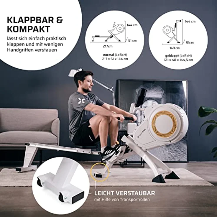 SportPlus | Rudergerät für zuhause mit Luftwiderstand (8 Stufen), App-Kompatibilität, leise & flüssig trainieren, Sicherheit geprüft bis 150 kg – Bild 5