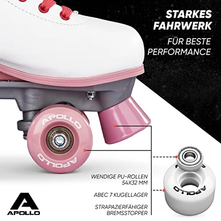 Apollo Rollschuhe Retro Discoroller, verstellbare Disco Roller Skates, größenverstellbar Rollerskates, Retro Design, Schwarz – Bild 5