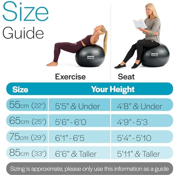 Core Balance, berstsicherer Gymnastikball - für Fitness Yoga Schwangerschaft - 55cm 65cm 75cm 85cm - inkl. Luftpumpe – Bild 5