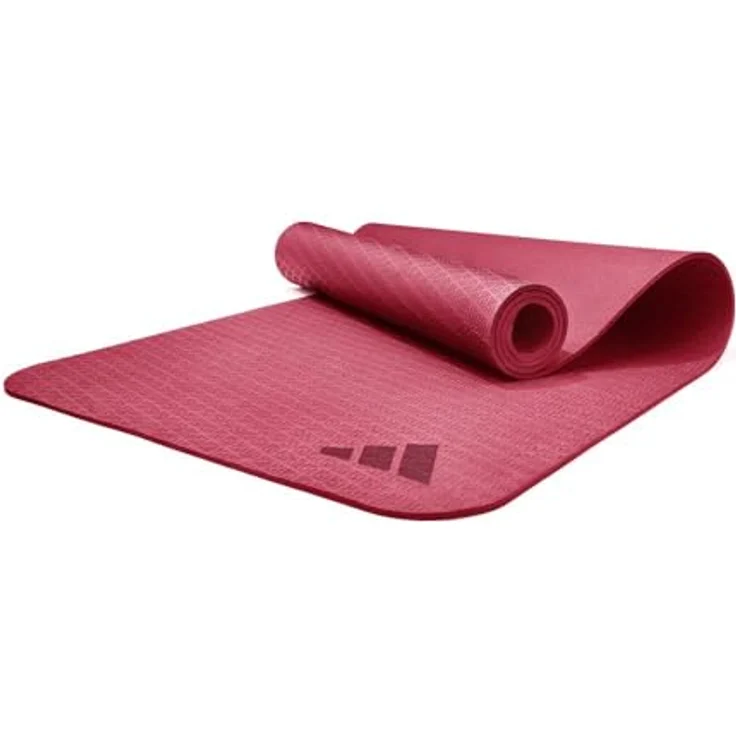 adidas Yogamatte, 6 mm dick, burgunderrot, mit rutschfester Oberfläche und Tragegurt, aus 50 % recycelten Materialien – Bild 1