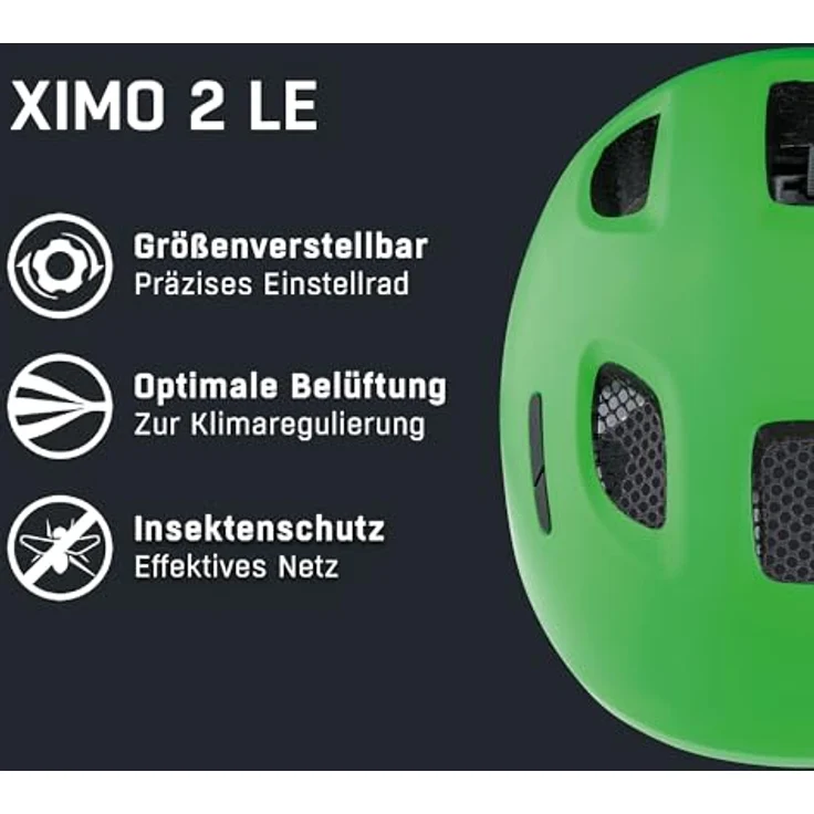 ALPINA Ximo 2 L.E. Fahrradhelm, Leichter & Bruchfester Kinderhelm mit Höhenverstellbarem 360°-Fitsystem, optionalem LED-Licht, neon Green matt, Größe 45-49 – Bild 2