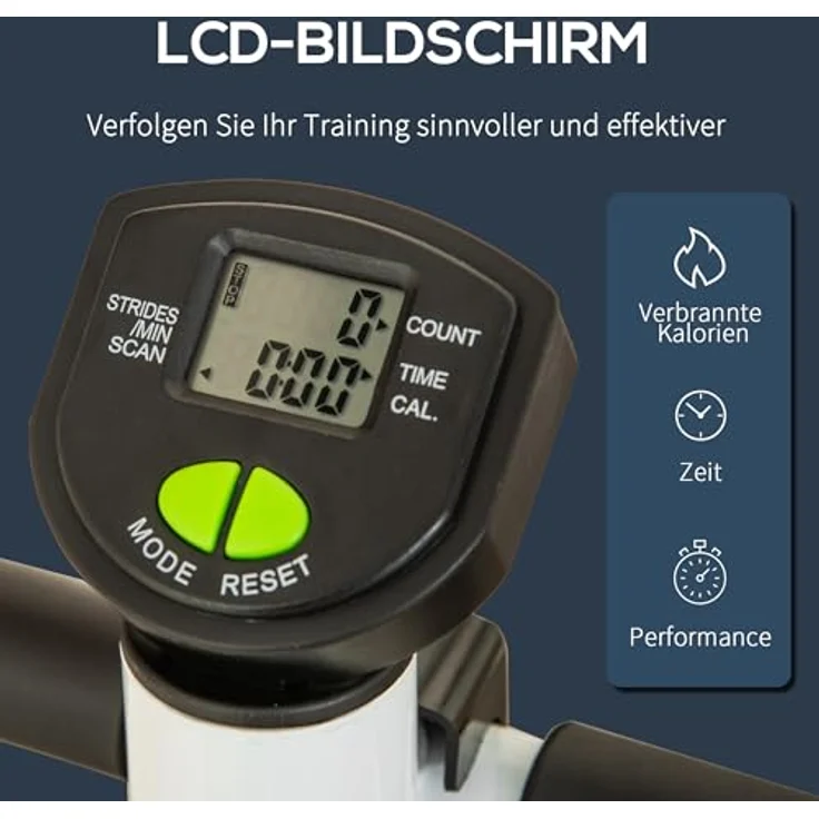 HOMCOM Stepper Fitness Swing Stepper mit LCD-Schirm und Handgriff Hometrainer für Zuhause bis 100 kg Stahl ABS Grün 55 x 44 x 108 cm – Bild 3
