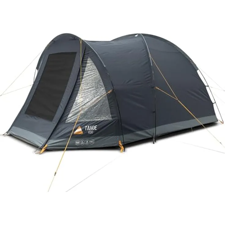Vango Tahoe 400, Kuppelzelt für 4 Personen mit 4000 mm HH Wasserdichtigkeit und Midnight Bedroom Design, grau
