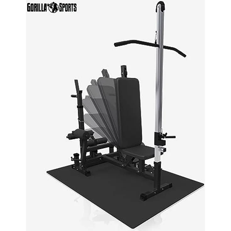 GORILLA SPORTS® Kraftstation Universal Set 46-teilig mit 100 kg Hantelset - Trainingsbank, Fitnessstation, Trainingsstation, Schwarz/Wiß – Bild 5