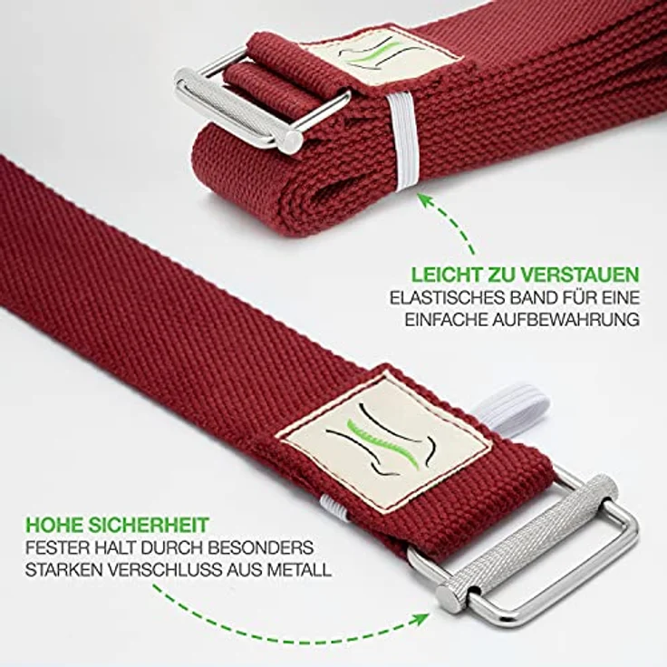 BACKLAxx® Yoga Gurt Baumwolle (rot) – Nachhaltiges Yoga Zubehör Set, Yogagurt 250 cm lang mit praktischem Verschluss aus Metall – Yoga Set ideal für Yoga, Pilates und Dehnen inkl. Anwendungsvideos – Bild 4