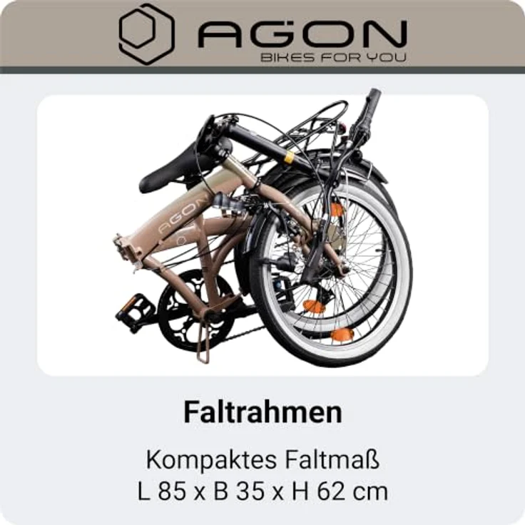 AGON Parklane Klapprad, 20 Zoll Faltrad für Damen und Herren mit 6 Gängen, StVZO, mit Beleuchtung und Gepäckträger – Bild 5