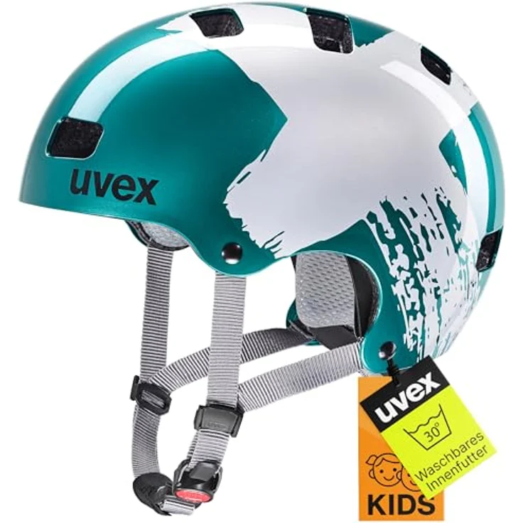 Uvex Kid 3, robuster Fahrradhelm für Kinder mit individueller Größenanpassung und waschbarer Innenausstattung, Teal-Silver, 51-55 cm – Bild 2