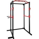 Ultrasport Power Rack Basic, fitness-rack aus Stahl gemacht, Kraftstation mit 4 J-Haken für Langhanteltraining, Klimmzugstange, Dip-Haltern, Ganzkörpertraining für Anfänger bis Fachmann, Schwarz/Rot