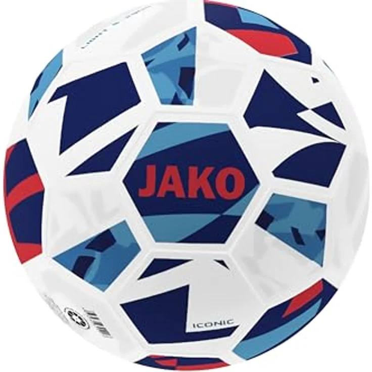 JAKO Lightball Iconic, Fußball Größe 3 (290g) in weiß/Navy/rot, langlebig mit Hybrid-Technologie, 32-Panel-Design für präzises Spielgefühl – Bild 1