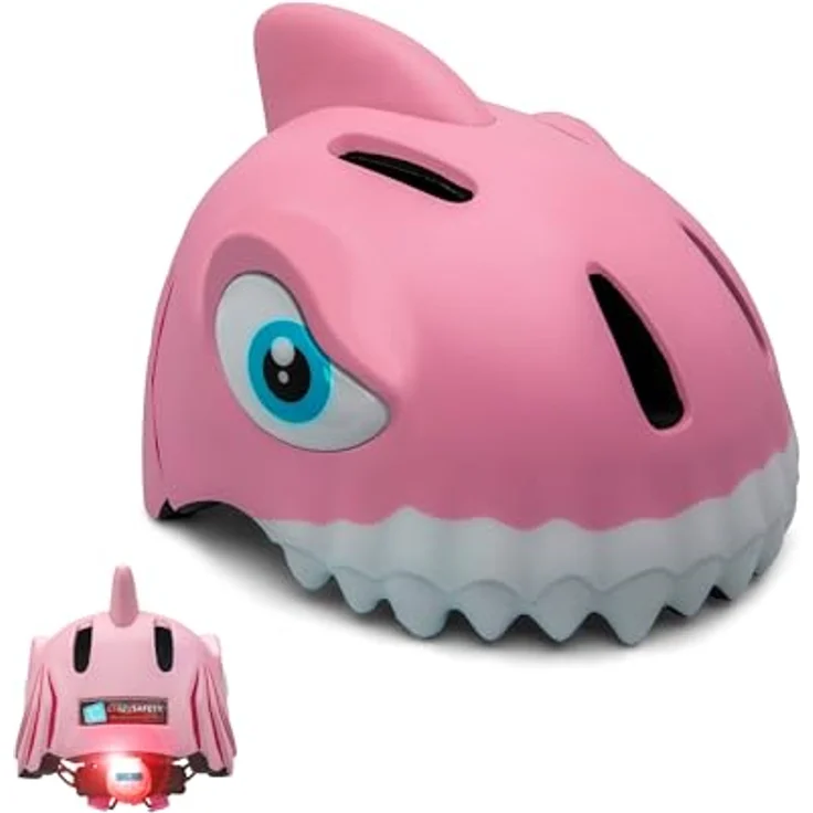 Crazy Safety Kinder Fahrradhelm 3D Tierhelm für 2-7 Jahre, verstellbar, licht und belüftet, 49-55 cm (Hai Rosa) – Bild 1