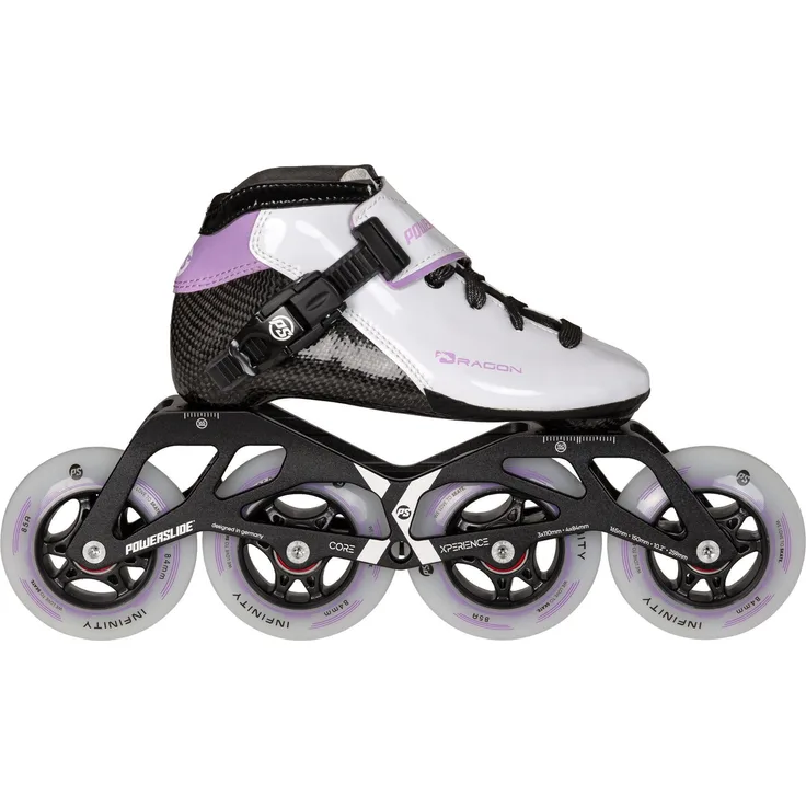 Powerslide Dragon 84 Kinder Karbon Inline Skate, Racing mit 2in1 Alu Frame, Infinity Rollen, ABEC 9, weiß