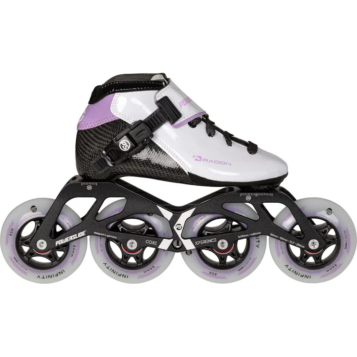 Powerslide Dragon 84 Kinder Karbon Inline Skate, Racing mit 2in1 Alu Frame, Infinity Rollen, ABEC 9, weiß
