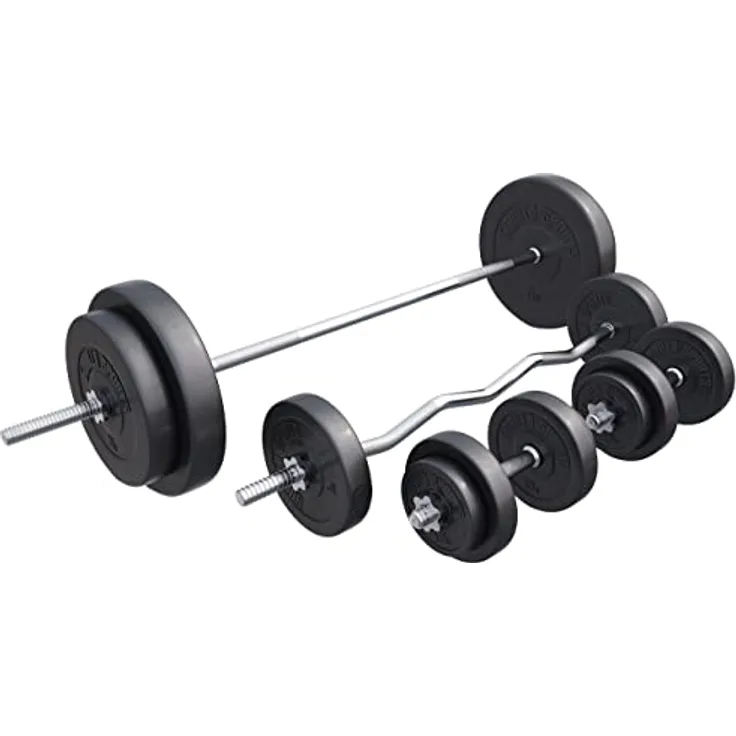 GORILLA SPORTS® Hantelset - 100kg, Langhantelstange 170 cm, Curlstange 120 cm, 2 x Kurzhanteln 30mm, Gewichte 4x1,25kg / 4x2,5kg / 2x5kg / 2x10kg / 2x15kg, 8 Sternverschlüssen, Kunststoff - Hantel Set, Schwarz - Preisvergleich