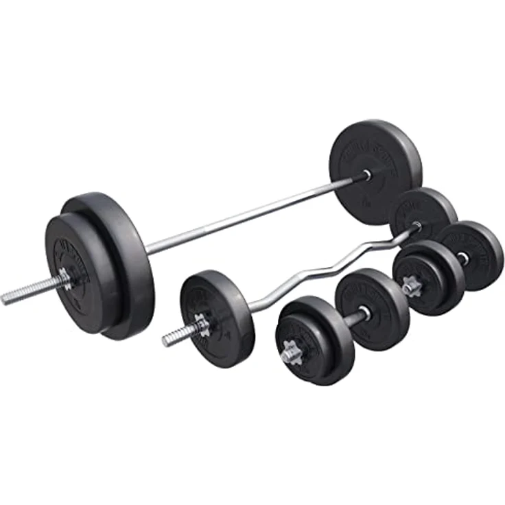 GORILLA SPORTS® Hantelset - 100kg, Langhantelstange 170 cm, Curlstange 120 cm, 2 x Kurzhanteln 30mm, Gewichte 4x1,25kg / 4x2,5kg / 2x5kg / 2x10kg / 2x15kg, 8 Sternverschlüssen, Kunststoff - Hantel Set, Schwarz - Preisvergleich – Bild 1