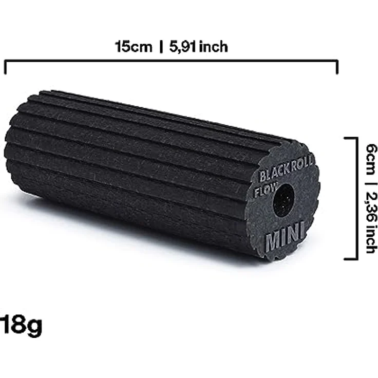 BLACKROLL® MINI FLOW Faszienrolle, handliche Massagerolle (15 x 5 cm) mit geriffelter Oberfläche für gezielte Muskelmassage, mittlere Härte, Schwarz, Made in Germany – Bild 5