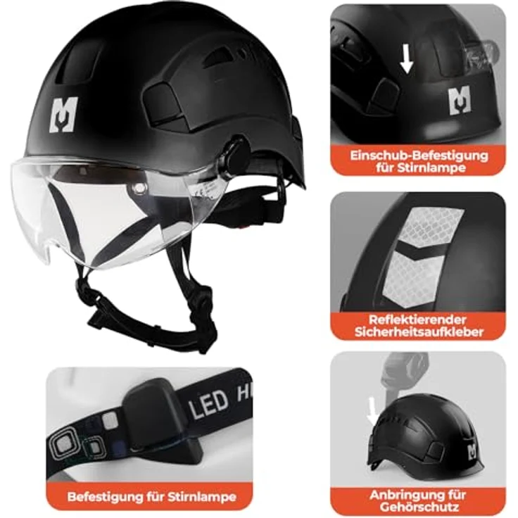 Mustbau Helm HSE06S, Kletterhelm mit gefütterten Schaumstoffpolstern, einstellbarer Passform, optimaler Schweißabsorption und Wärmeableitung, Schwarz – Bild 5