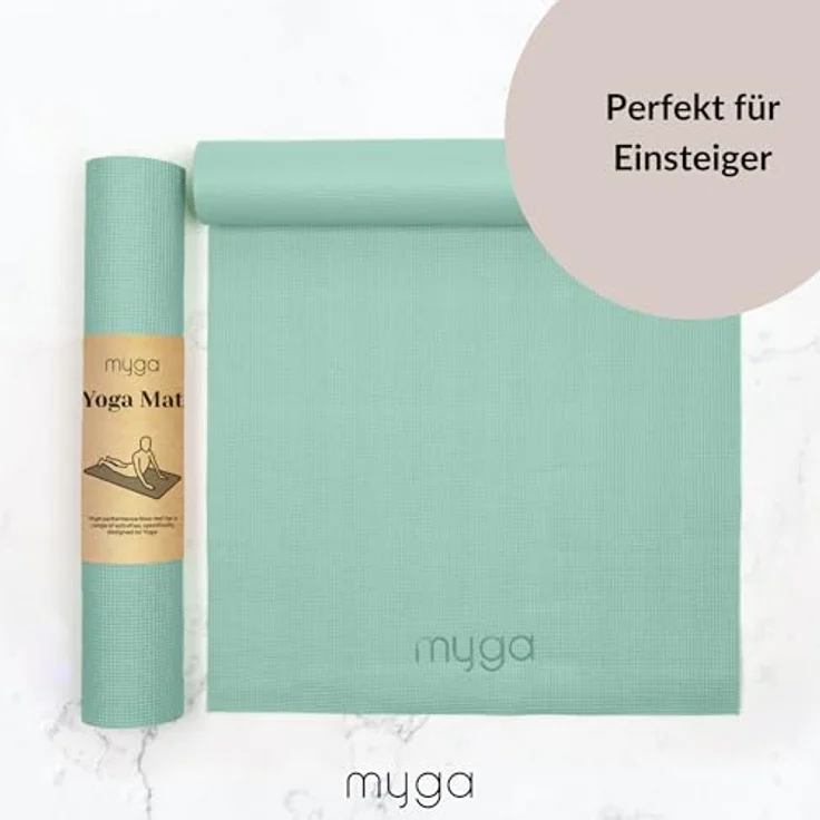 Myga Einsteiger-Yogamatte 4 mm, rutschfest, leicht zu tragen, 173 cm x 61 cm, Salbei – Bild 3