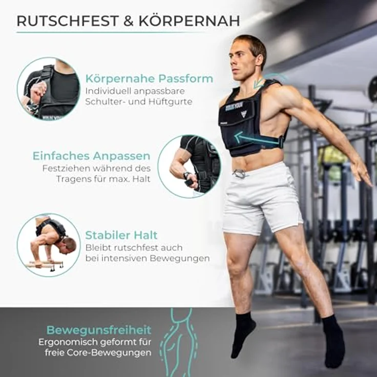 Pullup & Dip Gewichtsweste, Verstellbar von 1 bis 15 kg für Calisthenics, Crossfit und HIIT, Schwarz – Bild 2