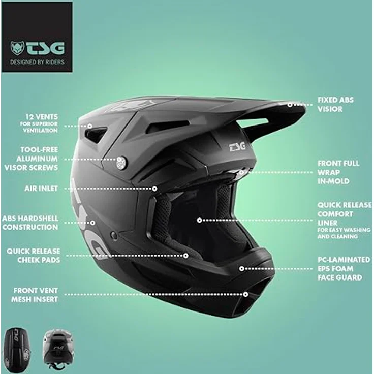 TSG Sentinel Solid Color Satin Black, Integralhelm für Downhill-Mountainbiking mit ABS-Hardshell-Konstruktion und 12 Belüftungsöffnungen – Bild 3