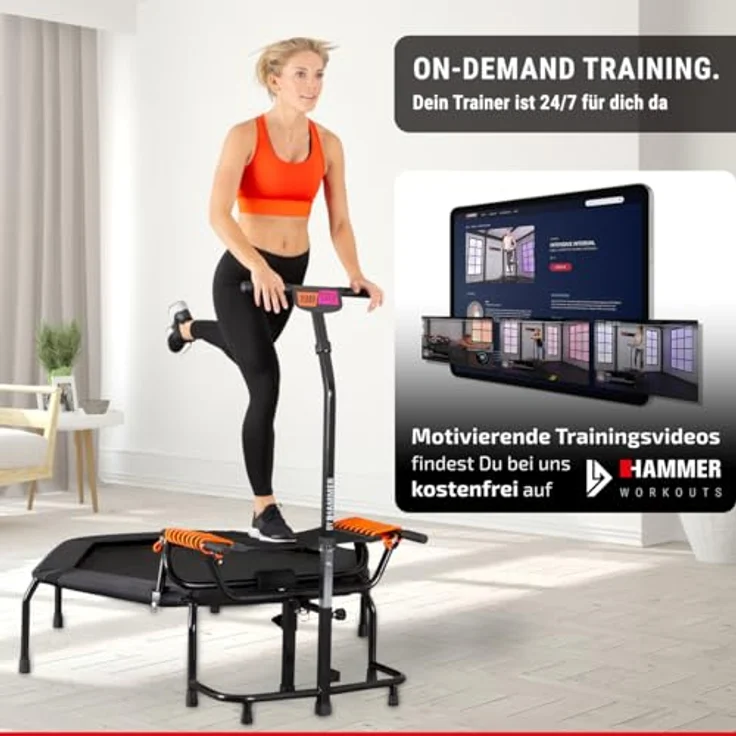 HAMMER Fitness-Trampolin JumpStep, Flexibles & gelenkschonendes Step-Board, aufstellbar, intensives Po- und Beinmuskeltraining, 3 Trainingsvideos inklusive, höhenverstellbarer Griff – Bild 3