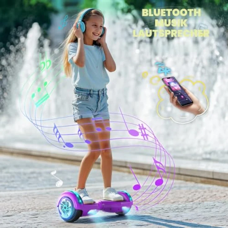 SISIGAD Hoverboard F006 für Kinder 6-12 Jahre, mit Bluetooth Lautsprecher, 6,5 Zoll Reifen, schwarz – Bild 2