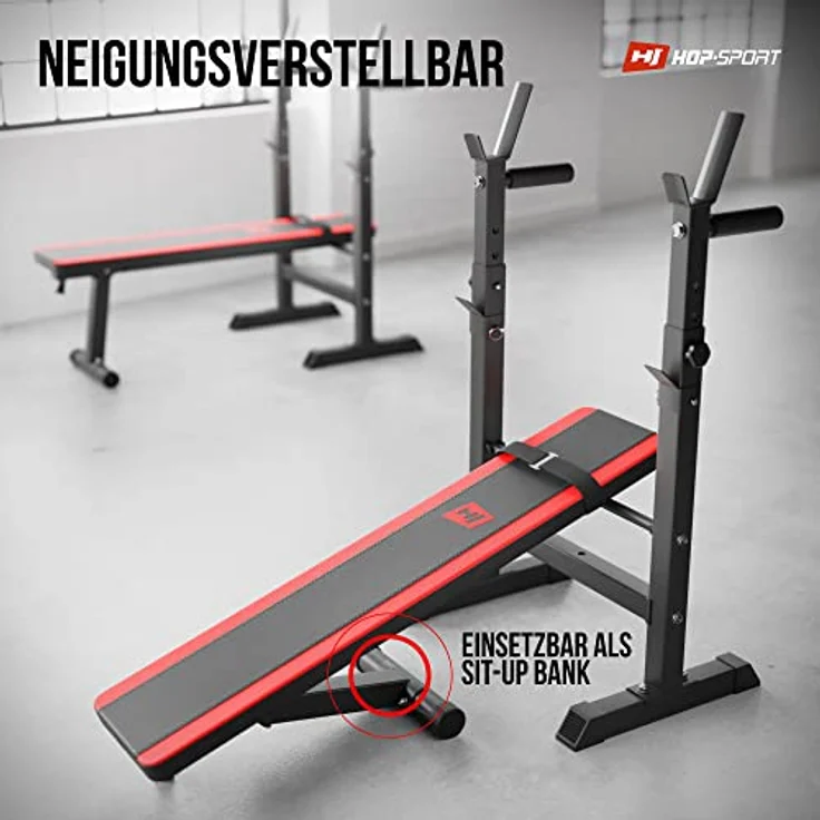 Hop-Sport Hantelbank 1080 Flachbank mit Hantelablage Drückerbank Trainingsbank klappbar – Bild 4