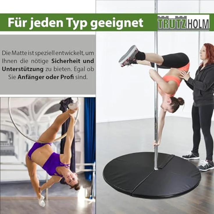 TRUTZHOLM Tanzstangenmatte Ø 120cm, 5 cm dicke Pole Dance Matte aus PU mit EPE Schaum, faltbar und mobil, schwarz – Bild 5