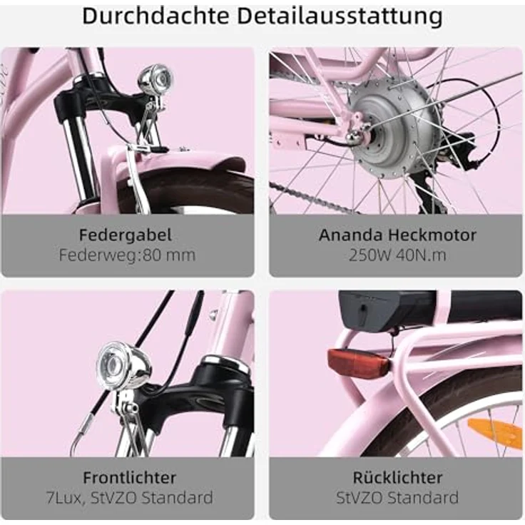 VecoCraft HEBE E-Bike Elektrofahrrad| ebike Damen 28 Zoll| 7-Gang-Schaltung | Ananda Hinterer Motor 250W | EU-konformes für ebike Herren und e Bike Damen in urbanem Schwarz – Bild 5