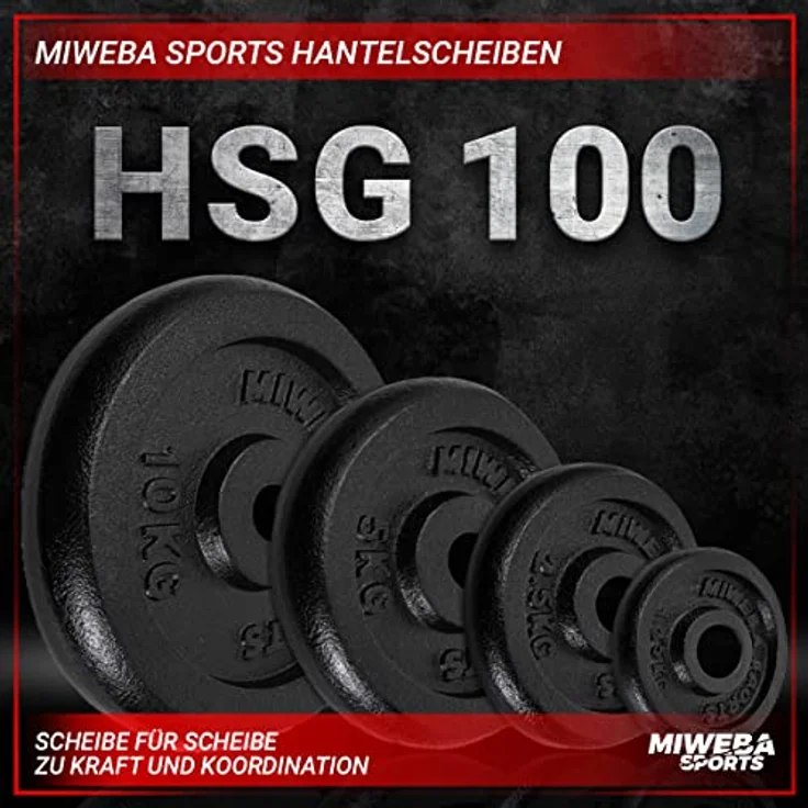 Miweba Sports Hantelscheiben Set HSG | 𝐏𝐫𝐨𝐟𝐢 Hanteln - Hantelscheibe - Hantel Scheiben - Gusseisen Gewichte - Ø 30/31 mm - Hantelset - Gewichtsscheiben - Hantelgewicht - Plates (2x 10.0 Kg) - Preisvergleich – Bild 2