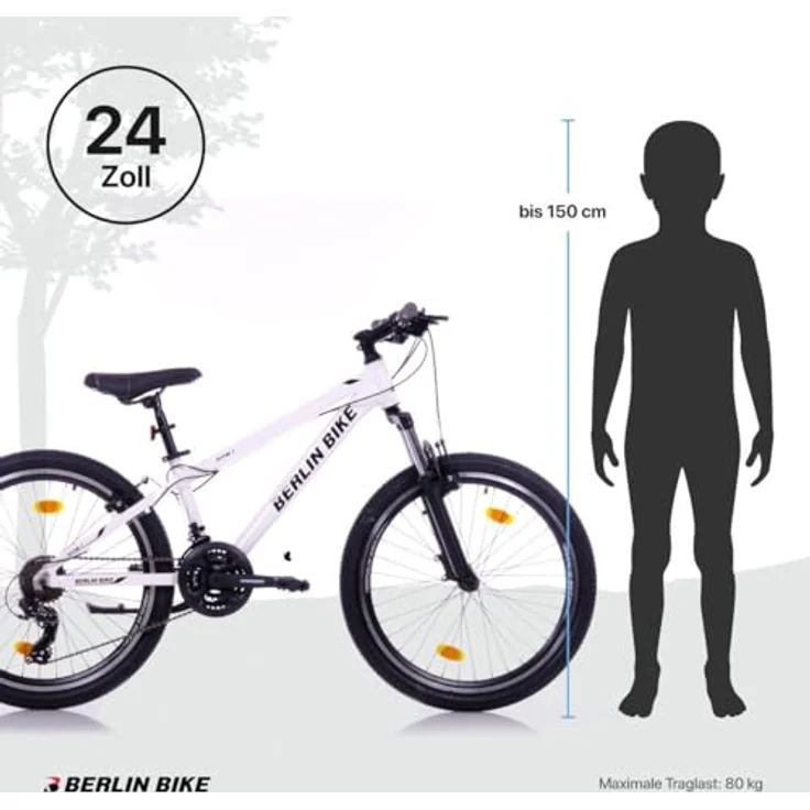 BERLIN BIKE Mountainbike MTB1 24 Zoll Kinderfahrrad, leichter Aluminiumrahmen, Shimano 21-Gang-Schaltung, V-Bremsen, blau (weiß) – Bild 5