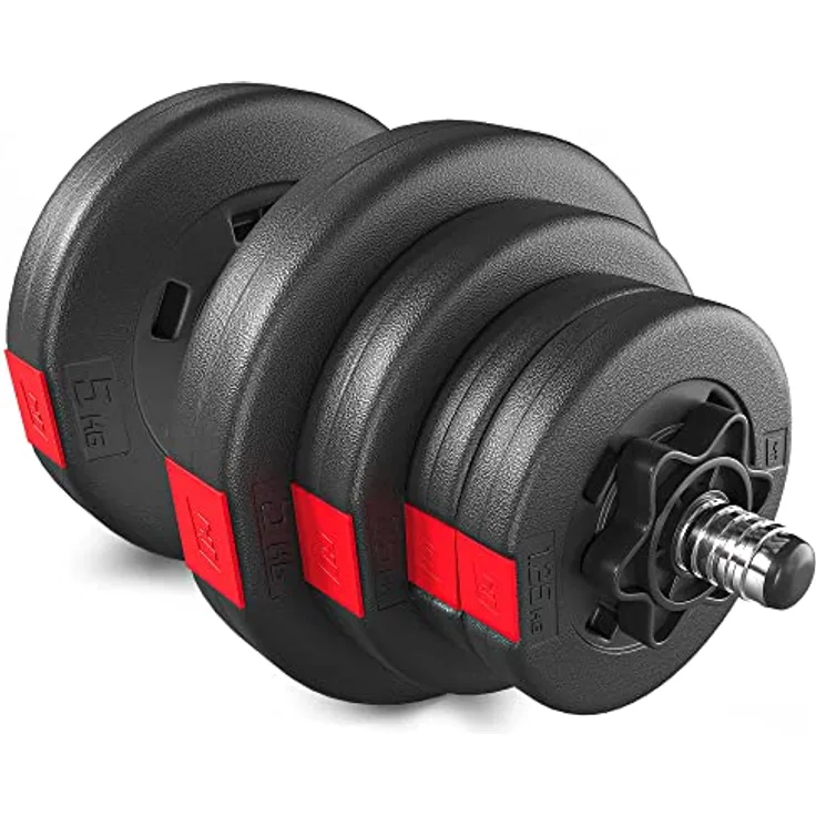 Hop-Sport Kurzhanteln 2er Set - Hanteln Set - Gewichte 20kg / 40kg - Hantelstange 30mm mit Sternverschlüssen, gerändelt (1 x 20 kg)