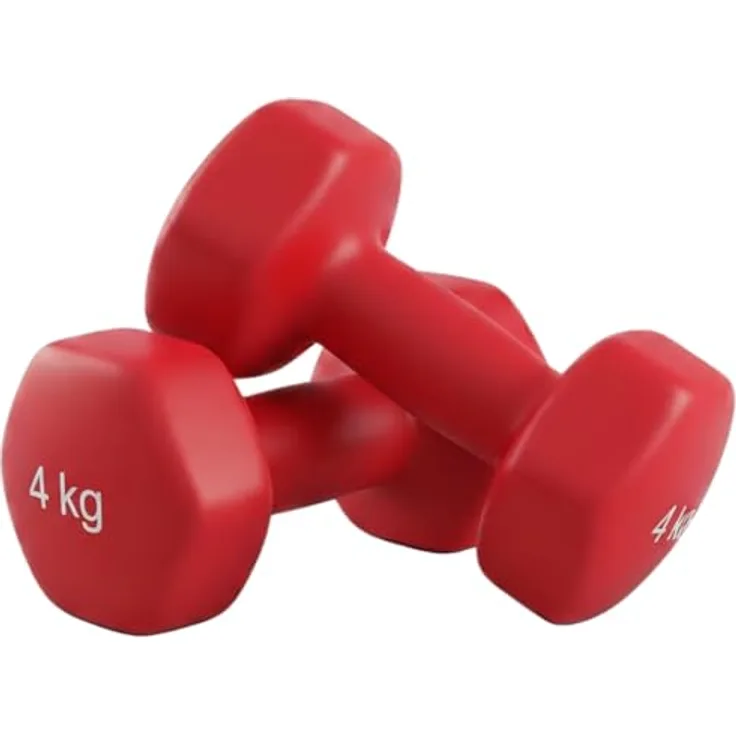 MATCHU Vinyl-Hanteln 2er-Set, 2x4 kg, mit massiver Eisenfüllung, rutschfester Griff, sechseckige Form, rot