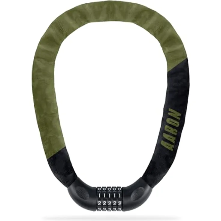 AARON Lock One Kettenschloss, Fahrradschloss mit 5-stelligem Zahlencode, gehärtetem Stahl und hoher Sicherheitsstufe, 100 cm, olive