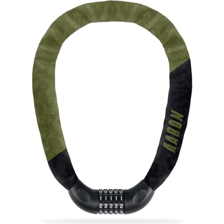 AARON Lock One Kettenschloss, Fahrradschloss mit 5-stelligem Zahlencode, gehärtetem Stahl und hoher Sicherheitsstufe, 100 cm, olive – Bild 1