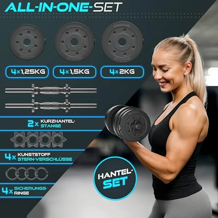 RE:SPORT 2er Hanteln Set verstellbar 15/20/30/40 kg, inkl. 4 Sternverschlüsse & Sicherungsringe, ergonomische Kurzhanteln für Zuhause und Fitness, bodenschonend mit Kunststoffüberzug – Bild 4