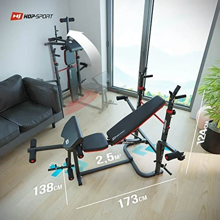 HS HOP-SPORT Hantelbank Kraftstation 1065 mit Gusseisen Gewichten 39kg bis 116kg (76kg) – Bild 4