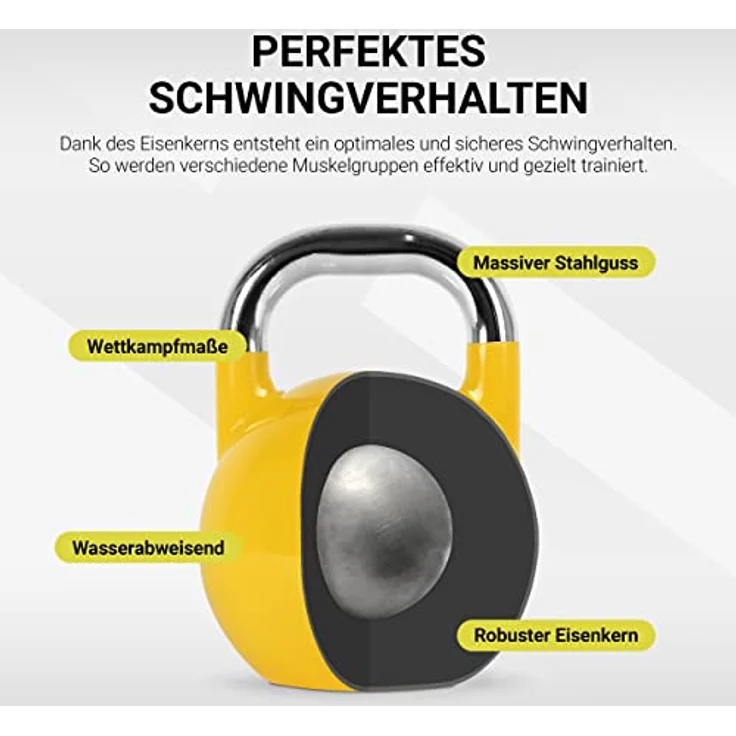 MSPORTS Kettlebell Competition 16 kg | Professional Studio Qualität | inkl. Übungsposter | Wettkampf Kugelhantel, Metallkern, Farbauswahl verfügbar – Bild 3