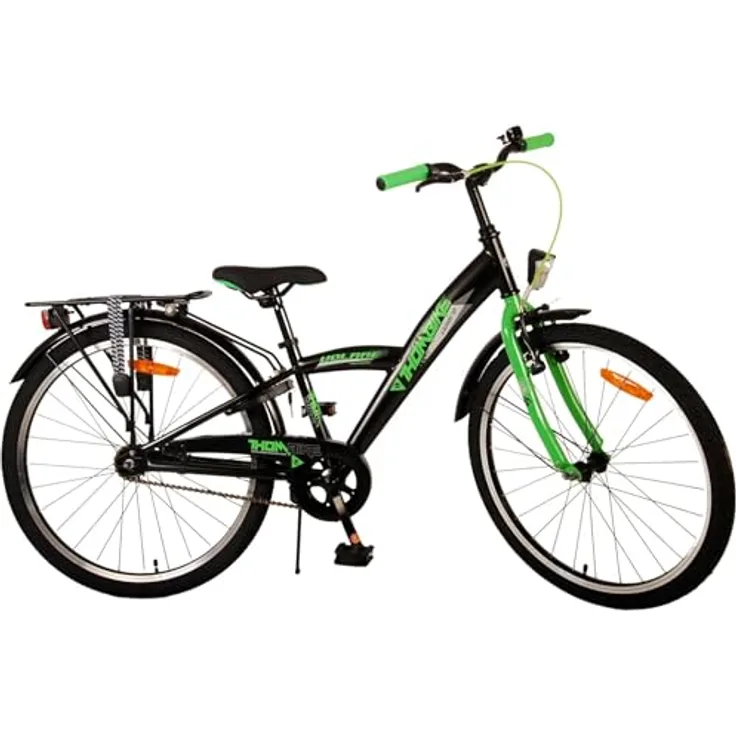 Volare Thombike Kinderfahrrad - Jungen - 24 Zoll - Schwarz Grün, Cityrad mit verstellbarem Sattel und Handbremse