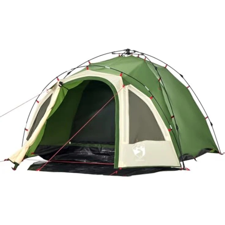 vidaXL Kuppel Campingzelt 3 Personen, Quick-Release-System, E-Anschluss, Grün 190T Polyester – Bild 1