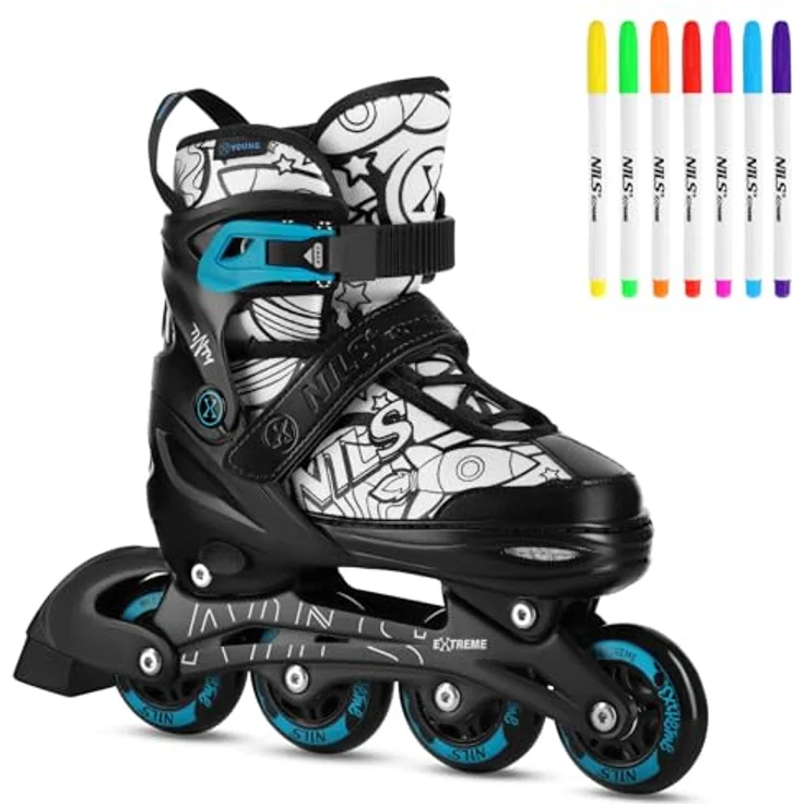 Nils Extreme NH10907 TINTY Rollschuhe 4in1, Inlineskates und Schlittschuhe in Grün, Größe 31-34 mit 7 Permanentmarkern – Bild 2