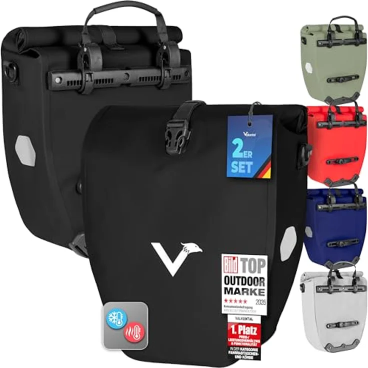 Valkental® Gepäckträgertasche BikeBag, wasserdicht, abschließbar, 18-22L Volumen, 51 x 30 x 13,5 cm, mit großen Reflektoren, bombenfester Sitz, mehrfach ausgezeichnet – Bild 1