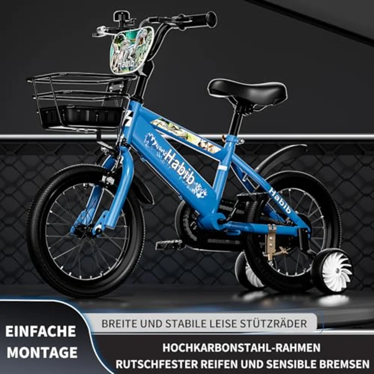 Habib Gruppe Dino-Fahrrad, Kinderfahrrad im Dinosaurier-Design mit 6-teiligem Schutz-Set und höhenverstellbarem Sattel – Bild 2